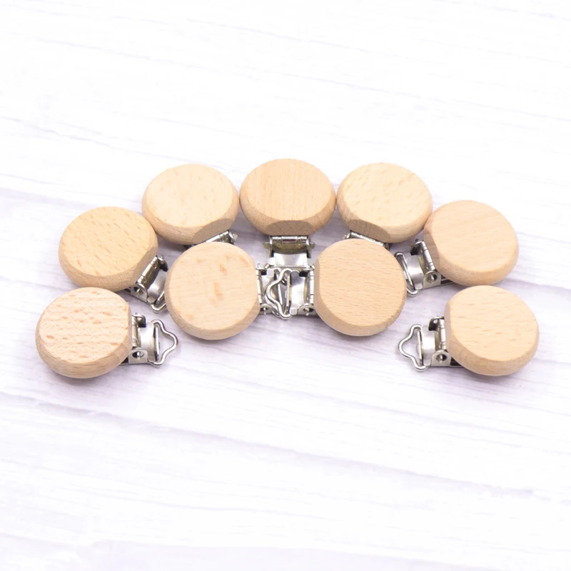 5pc Wooden Baby Pacifier Holder Metal clip beech Baby Pacifier clips chain accessories BPA free wooden teether Chilren Goods Toy 3
