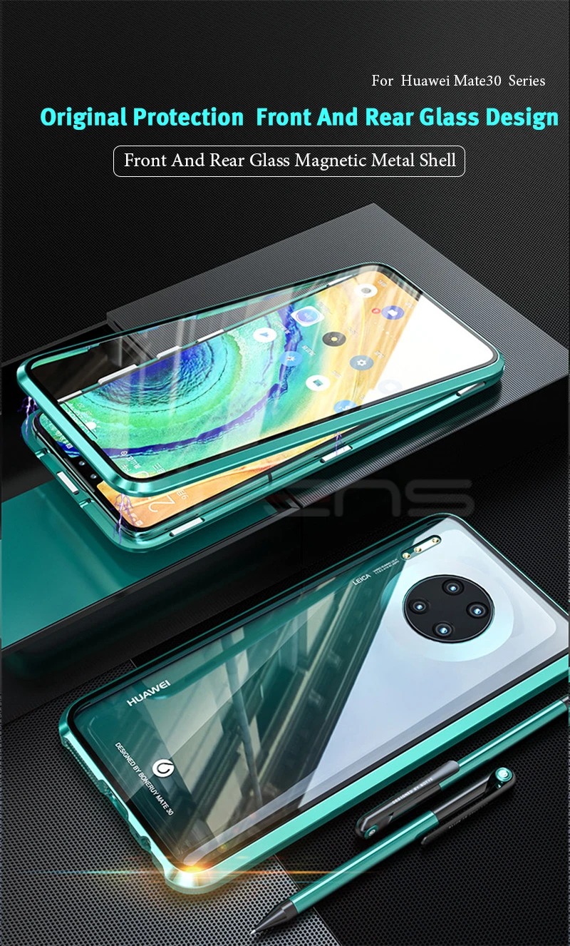 Чехол для huawei mate 30 Pro, роскошный Магнитный mate 30pro, двойное закаленное стекло, металлическая рамка Hawei mate 30 Pro, адсорбционный чехол для телефона