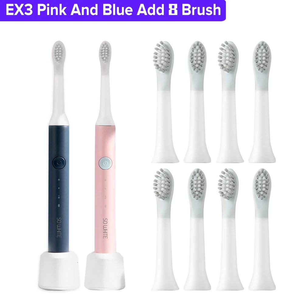 pink-blue-8heads SOOCAS SO WHITE EX3 звуковая электрическая зубная щетка IPX7 всего тела Водонепроницаемая ультра звуковая автоматическая зубная щетка перезаряжаемая Чистка - Цвет: pink-blue-8heads