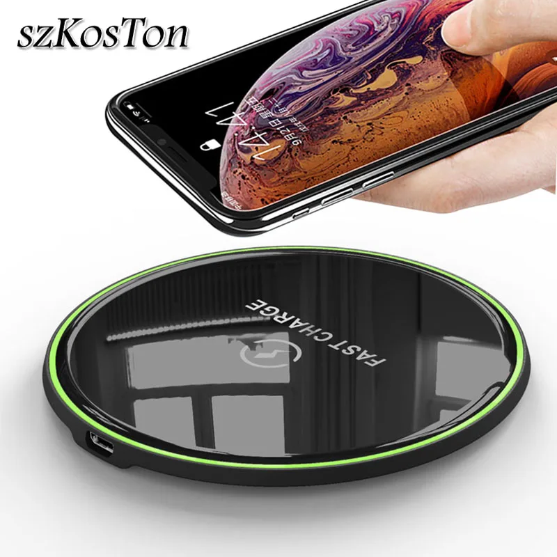 Беспроводное зарядное устройство Qi для iPhone X XS MAX XR 8 Plus светодиодная Быстрая