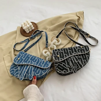 

Leather Shoulder Bag Women 2020 Lady's Crossbody Messenger Chain Saddle Solid Bags Brand Fashion Letter Pearl Handbag for Female
