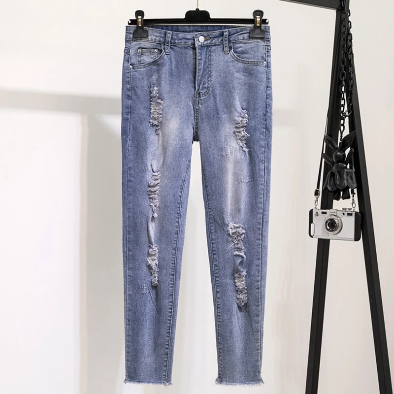 

Lguc.H 2019 Plus Size Jeans Woman Stretch Ripped Jeans Large Size Women Jeans Fashion Casual Jean Femme Big Size Blue 3xl 4xl