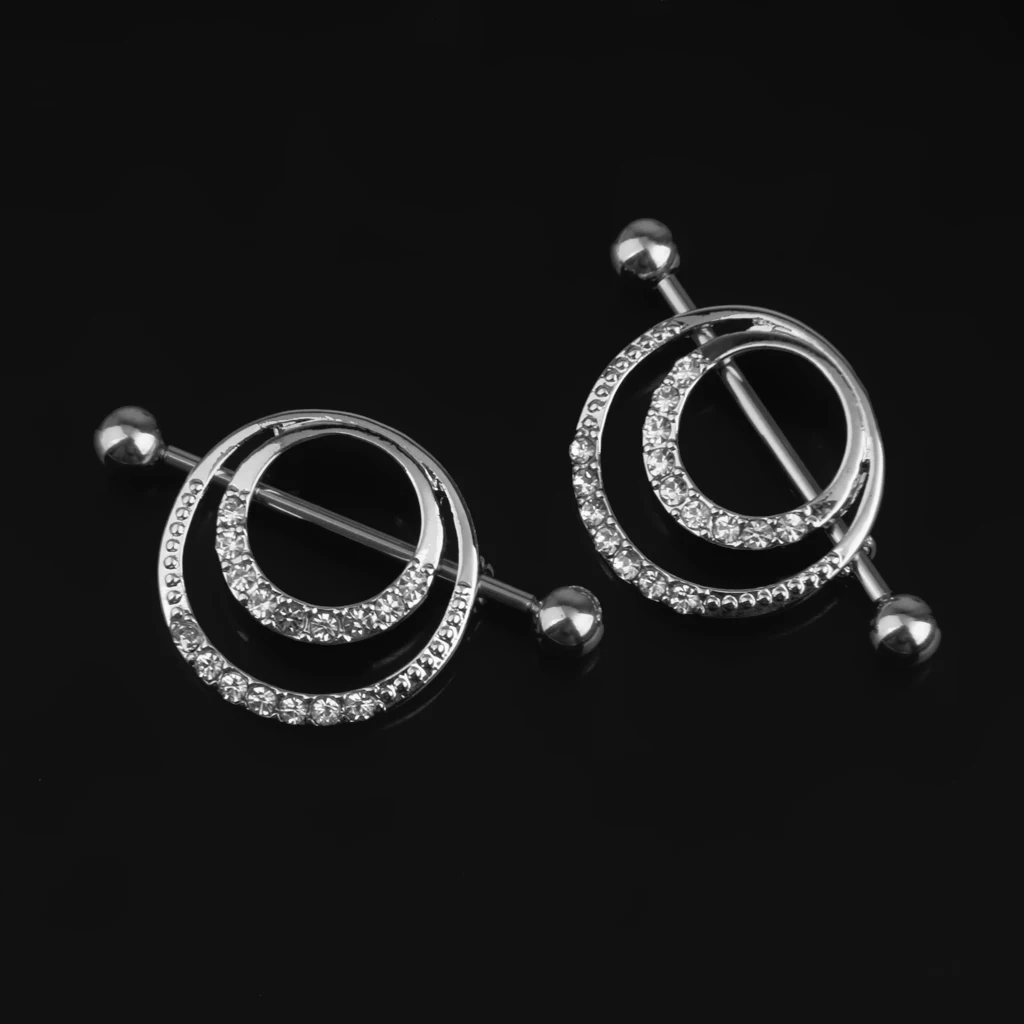 1 Pair 14g Stainless Steel Crystal Round Circle Ring Piercings