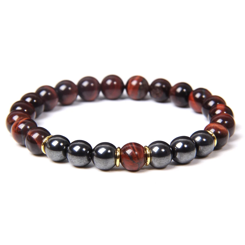 red tiger eye Браслеты из натуральной чакры, радуги, тигровый глаз, мужские браслеты, энергетический баланс здоровья, браслет для мужчин, гематит, бусины, браслет, ювелирное изделие, подарок - Окраска металла: red tiger eye