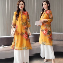 Вьетнам aodai вьетнамская одежда азиатская одежда chinoise современный cheongsam народный стиль цветочный принт ao dai элегантный китайский комплект