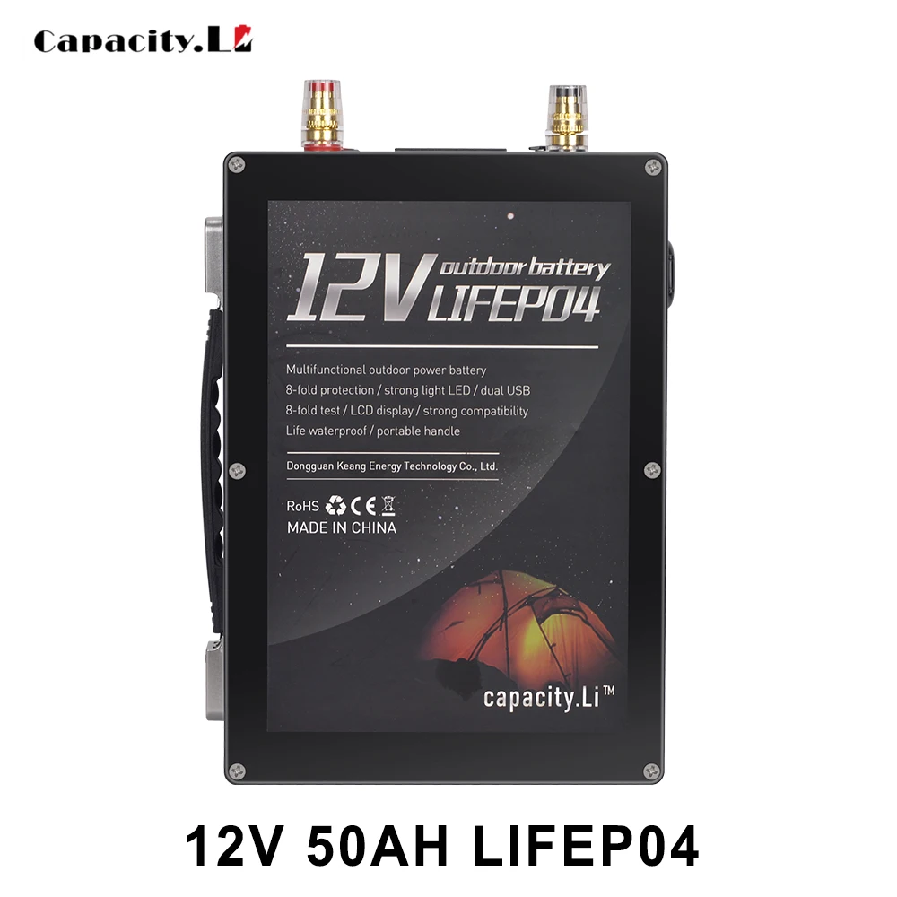 

12V Lifepo4 Battery Pack 50Ah With BMS Rechargeable Waterproof Boat RV Outdoor Camping Spare Solar Inverter Lithium Battery