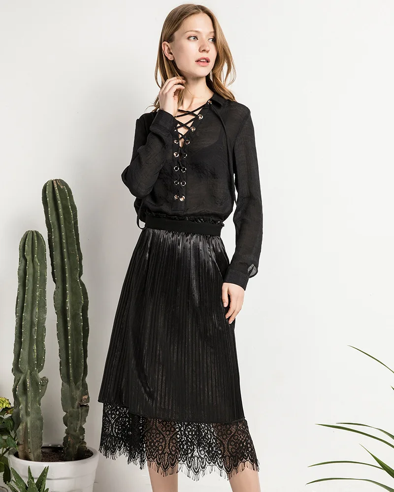 Новые летние Стиль кружевная юбка Дамский-Стиль Slim Fit Реверсивный Longuette трапециевидные юбки
