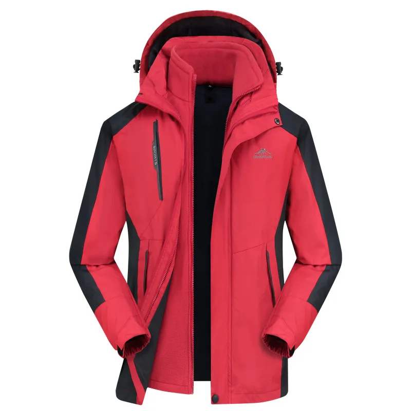 219 New Winter Men Outdoor Waterproof Hiking Jacket Sports Trekking Hooded Climbing Clothes Removable Liner Men's Coats - Цвет: red