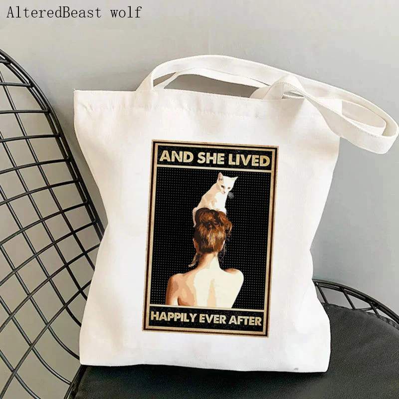 Women Shopper bag Eat Cat Sushi Because Murder Is Wrong Bag Harajuku Shopping Canvas Shopper Bag handbag Tote Shoulder Lady Bag