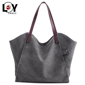 

Retro Canvas Tote Zipper Big Size Handbag Women's High Capacity Luxury Travel Shoulder Bags Leisure Shopping Purses And Handbags