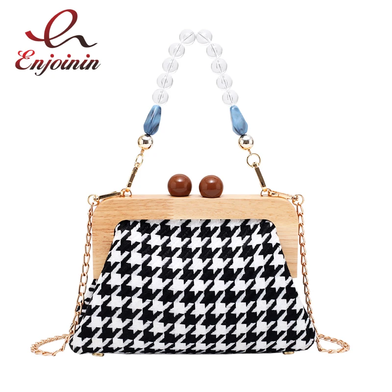 Модные женские кошельки и сумочки Houndstooth в форме ракушки с бисером повседневные