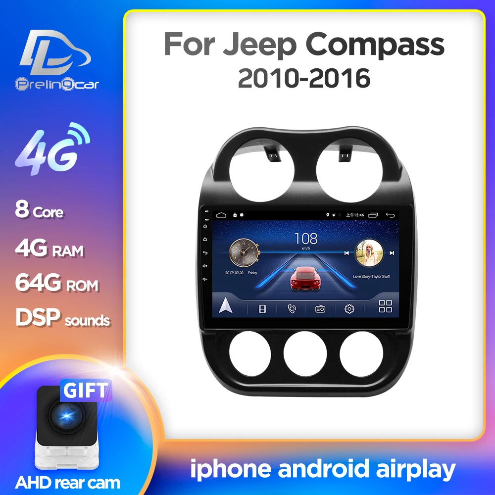 Автомагнитола Prelingcar на Android 10 для JEEP Compass Patriot 2010 2016 мультимедийный видеоплеер с GPS
