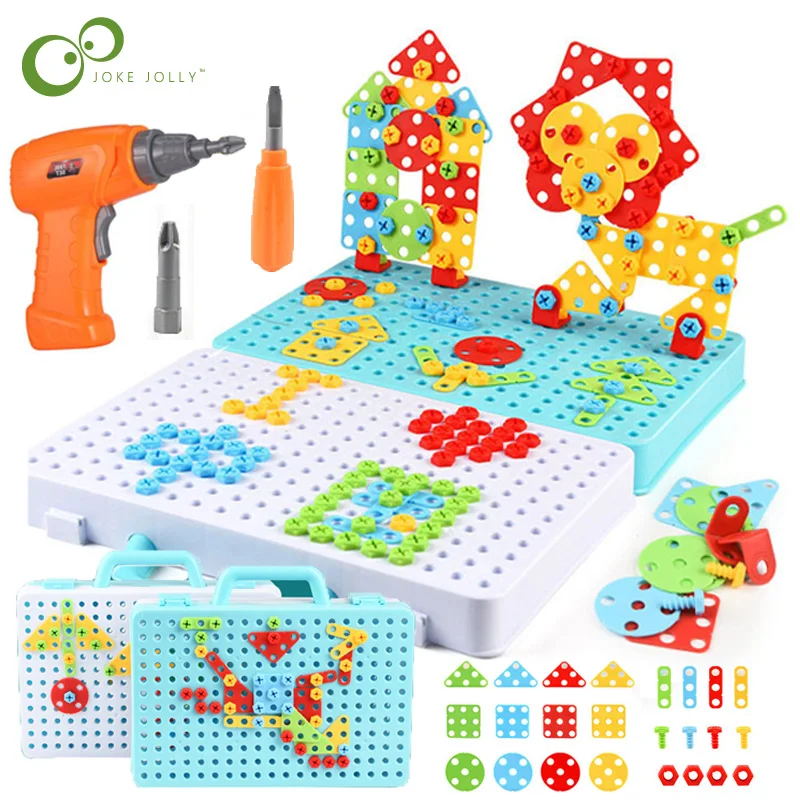 Los niños taladro tornillo tuerca rompecabezas juguetes herramienta taladro desmontaje Asamblea niño juguetes de bloques de construcción taladro 3D juguetes ZXH