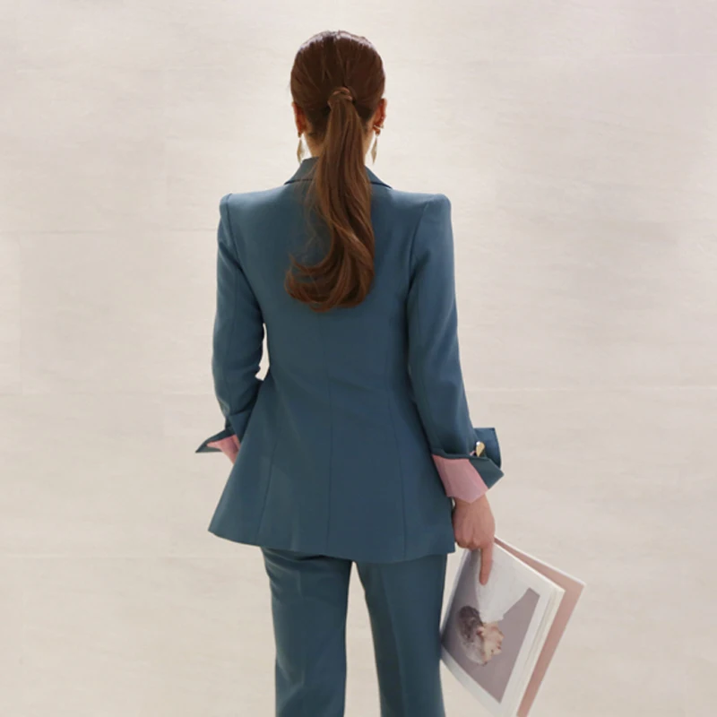 Модный осенний женский высококачественный Женский костюм и модные однотонные тонкие брюки в деловом стиле элегантный винтажный офисный брючный костюм