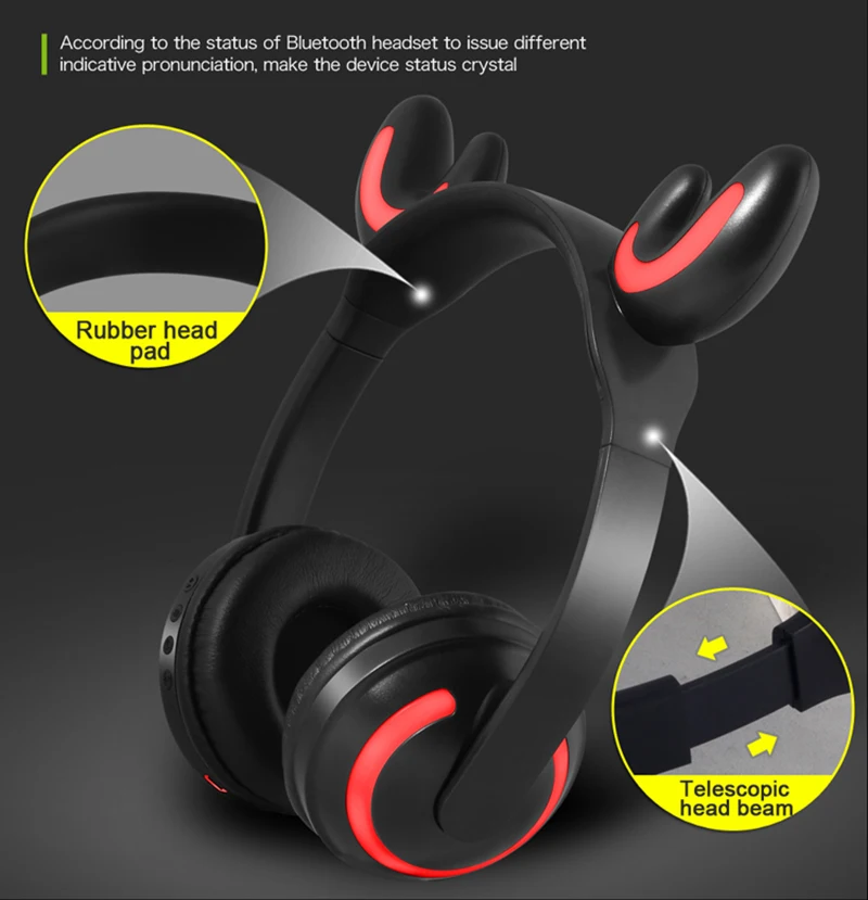 LED Cat Ear Noise Cancelling gaming Headphones Bluetooth 5 0 wireless Young People Kids Headset Support 3 5mm Plug With Mic