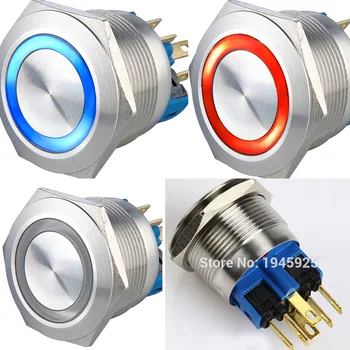 

22mm stainless steel RED Blue double led 6V 12V 24V momentary and fixation 1NO1NC Vandal Resistant push button switch