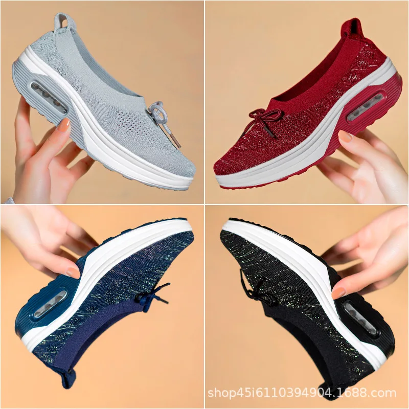 

Minika 2019 Spring And Summer New Style Thick Bottomed Mesh Hollow out Rocking Shoes Women's Air Cushion Anti-slip Walking Shoes