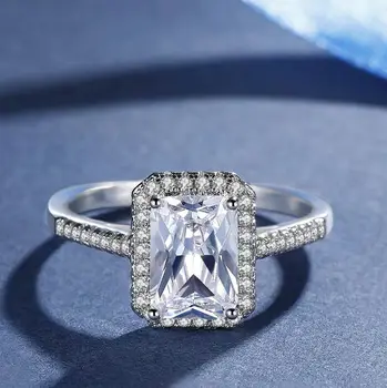 

S925 Sterling Silver Women's Ring Luxury Classic Boutique Jewelry Square Inlaid Zircon Bracelet