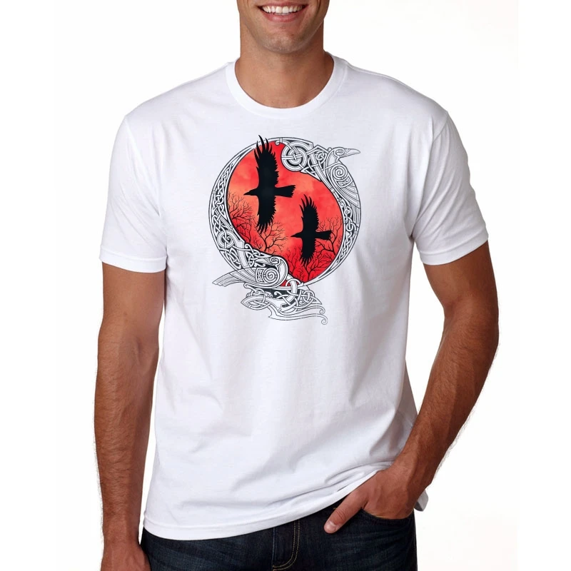 2019 New hot men's summer casual short sleeved T-shirt ODIN'S RAVENS |