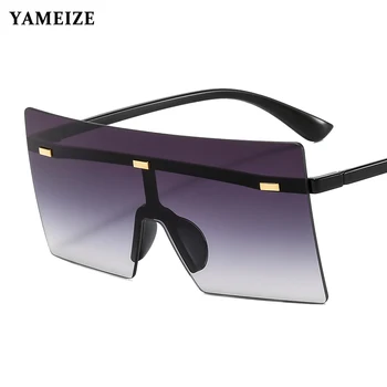 

YAMEIZE Oversized Rimless Square Sunglasses Flat Top Clear Lens One Piece Glasses Vintage Sunglasses Retangle Eyewear Big Shades