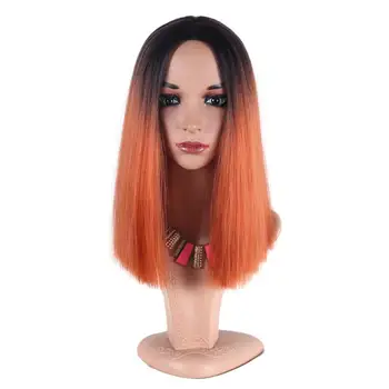 

Natural Skin Short Bob Ombre Orange Hair wigs Synthetic Middle Part For Party Daily Use Wig for White Black Women Red Brown