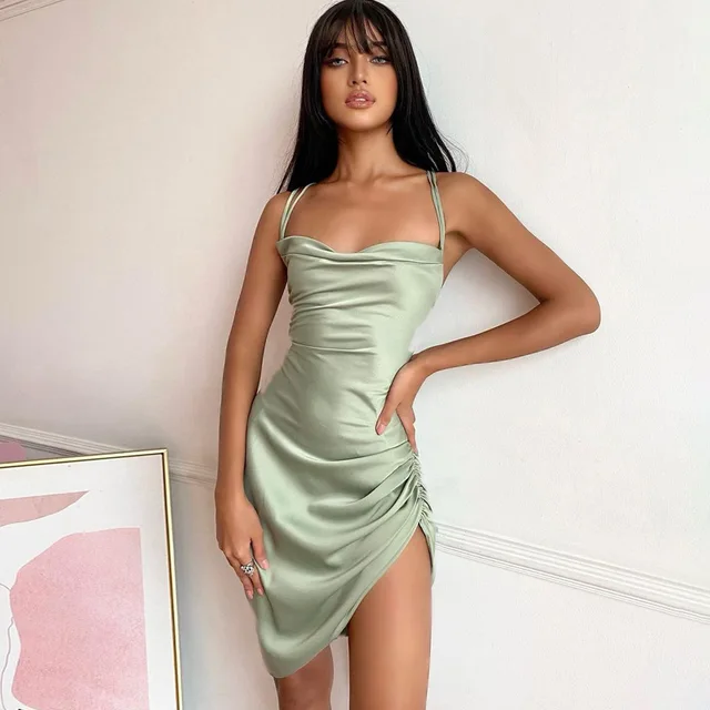 Black Sexy Party Bodycon Dress Suspender Bandage Sleeveless Backless Elegant Dress For Women Clothes Robe Vestido Y2K Aesthetics green
