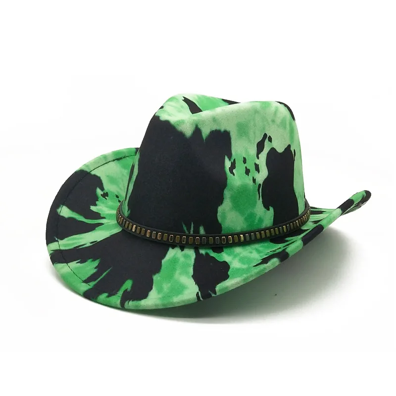 Cowboy hat fluorescent green fedora riding hat spots female summer 2021 new hip-hop retro curly cowboy hat Panama custom fedora hats