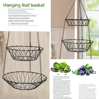 

Plants Living Room Pierced Bathroom Chain Hanging Country Style Multipurpose Space Saving 3 Tier Food Storage Fruit Basket Iron