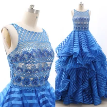 Голубое Бальное Платье MACloth с круглым вырезом, длина до пола, длинное платье из фатина с кристаллами, платье для выпускного вечера M 268253, распродажа