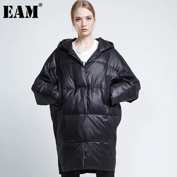 

[EAM] Loose Fit Woolen Split Big Size Down Jacket New Hooded Long Sleeve Warm Women Parkas Fashion Autumn Winter 2020 1DA047