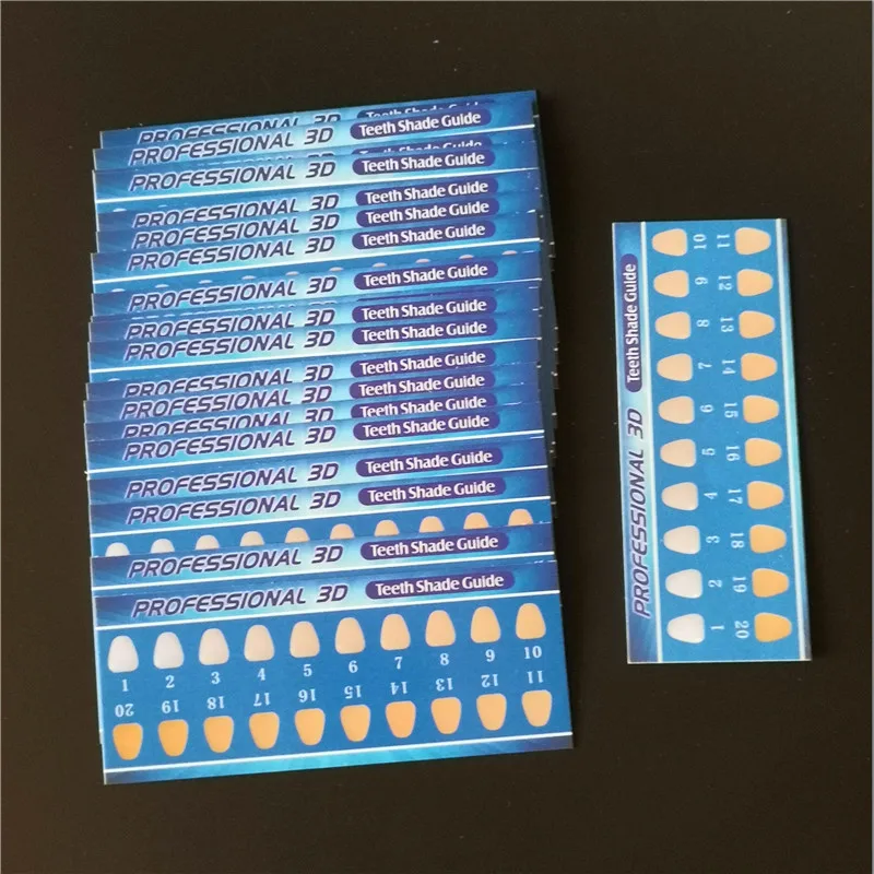 

200 pcs 20 Colors Teeth Whitening Shade Guide Paper Chart Card For Tooth Whiter Effective Compare