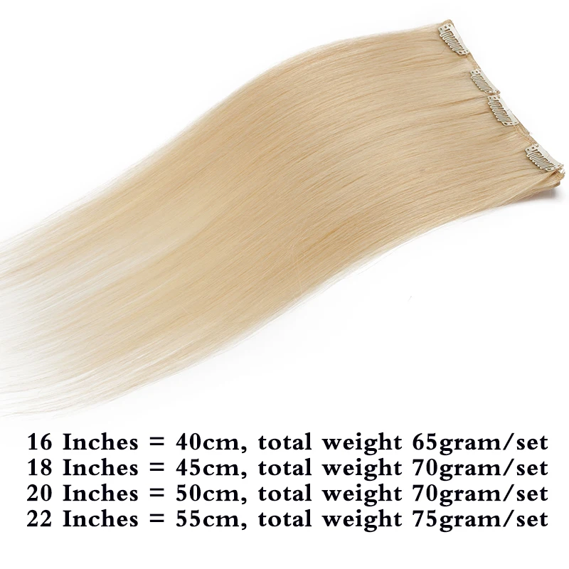 SEGO 16"-22" 65g-75g Straight Clip in Human Hair Extensions Non-Remy Hair Clip ins Pure and Piano Color Human Hair 8pcs/set