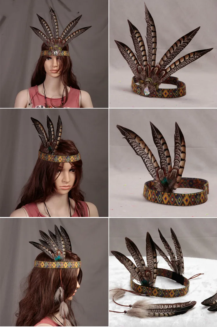 Indian Feather Headband Pheasant Hair Decorated African Emirates Hat Catwalk Show Performance Props Feather Headcraft Headdress