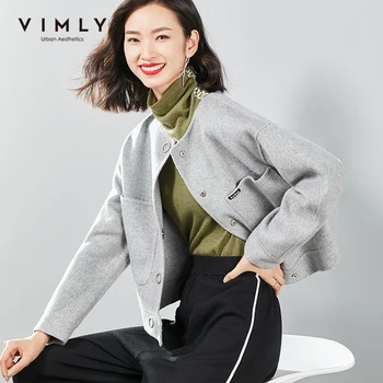 

Vimly Double-sided Wool Blend Women Vintage Solid Single Breasted Short Jacket Winter Elegant Female Cashmere Coat 3285H
