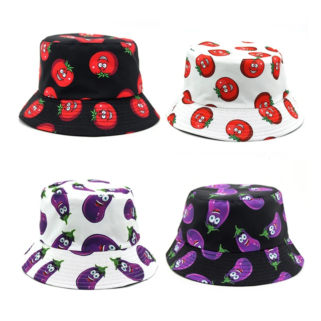 2024 Hot Jelly Eggplant Printed Bucket Hat Creative Tomato Two Side  Reversibale Panama Hats for Girls Boys Women Summer Sunhat - AliExpress