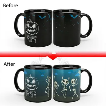 

Magic Pumpkin Ghost Heat Sensitive Color Changing Mugs Coffee Mug Tea Cup Christmas Halloween Gifts Skull Mug For Friends 12OZ