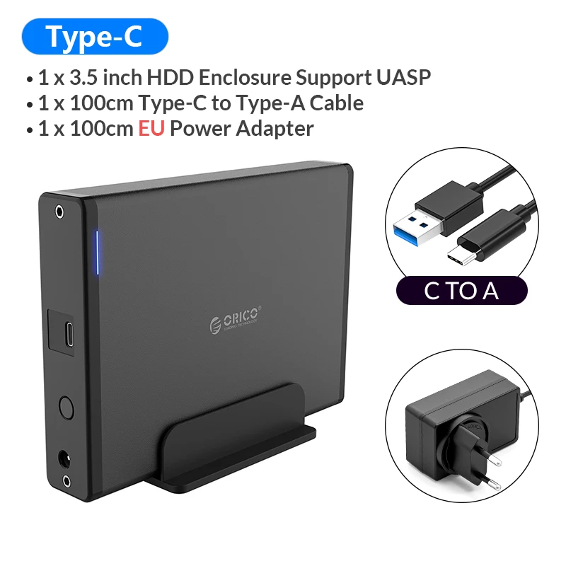 2.5 inch hdd enclosure ORICO 3.5 inch HDD Case Type C Hard Drive Enclosure SATA  to USB 3.1 External Hard Drive Reader for 2.5/3.5'' HDD Support 16TB harddrive case HDD Box Enclosures