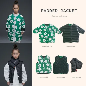 

RJ 2020 New Winter Kids down Jacket for Boys Girls Cute Flower Print Double Wear 2-sided Warm Thick Coat Baby Child Clothes