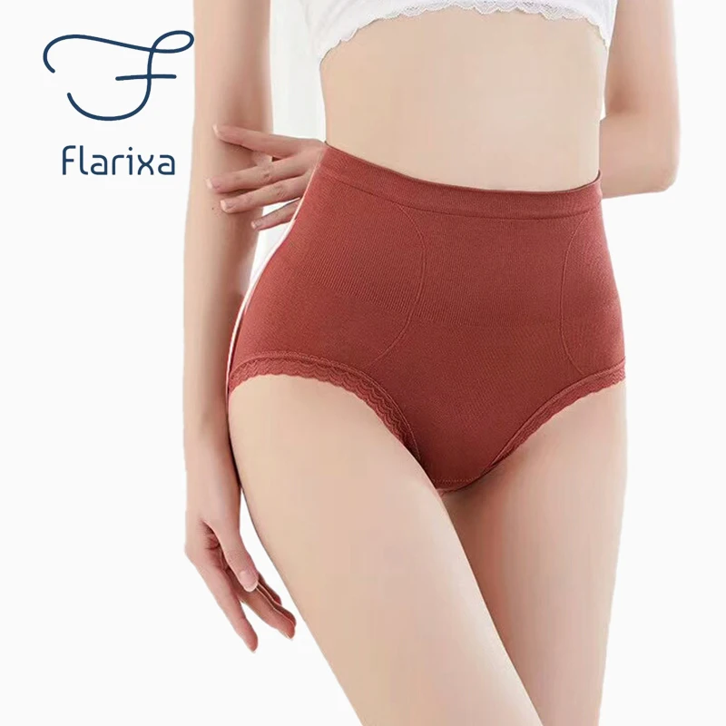 

Flarixa 3Pcs Women's Panties High Waist Seamless Large Size Solid Color Antibacterial Panties Belly Shorts Breathable Underwear