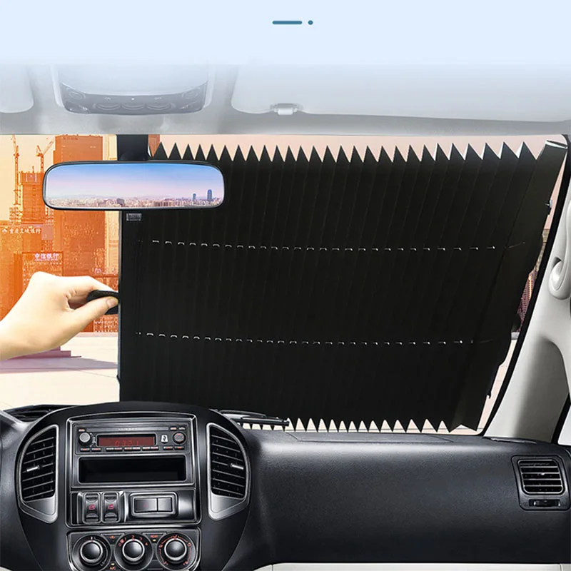 Car Retractable Windshield Anti-UV Car Window Shade Front Sun Block Auto Rear Window Foldable Curtain 46cm/70cm Sunshade