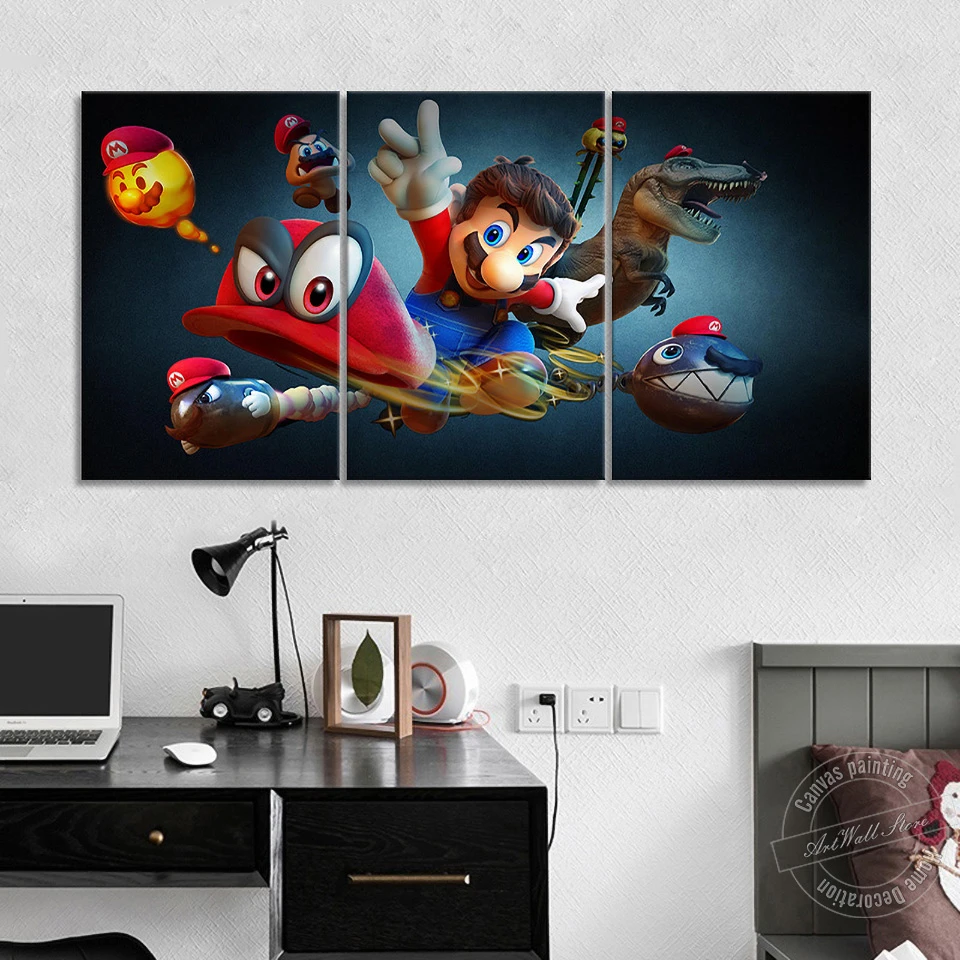 3 ピースビデオゲームポスタースーパーマリオオデッセイ壁アート画像弾丸ビルcappyチェーンつぶやきクリボー溶岩バブルキャンバス絵画 Painting Calligraphy Aliexpress