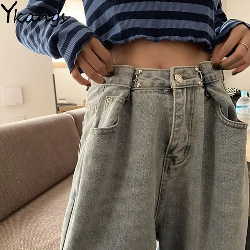 

Cotton Boyfriends High Waist Plus Size 4XL Mom Jeans Women Summer Loose Wide Leg Denim Pants Korean Blue Casual Long Trousers