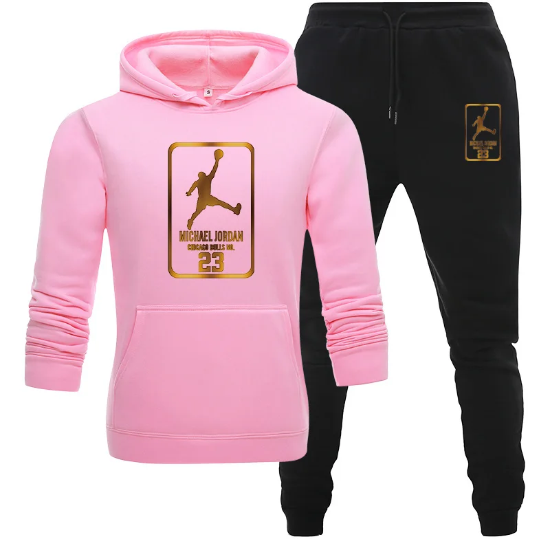Осенне-зимний спортивный костюм мужские толстовки с принтом комплекты флисовые теплые толстовки для бега Homme комплект из двух предметов Толстовка+ штаны - Цвет: pink black