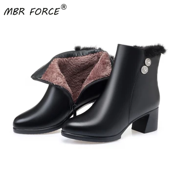 

MBR FORCE Women Wool High Quality Snow Boots Leather short boots plus velvet thick heel mink fur boots mother cotton shoes large