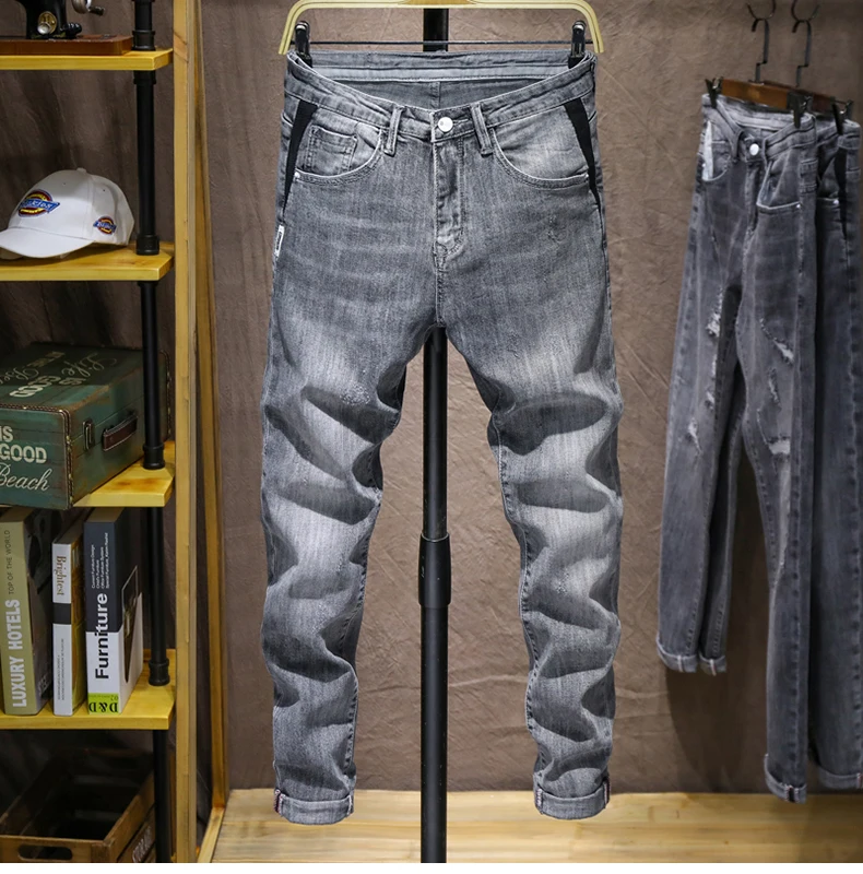 Skinny Jeans Men Light Blue Stretch 2020 Spring Fashion Streetwear Casual Denim Pants Jeans Men's