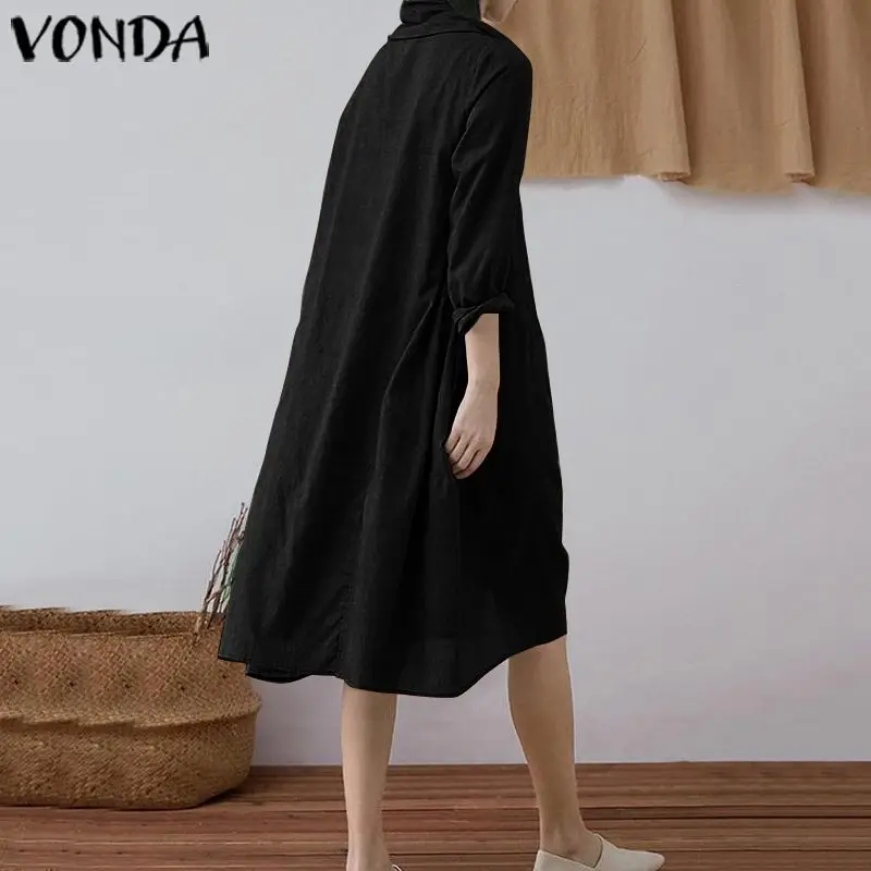 VONDA/платье-рубашка с длинными рукавами для женщин; повседневные праздничные длинные платья с отворотом и пуговицами; вечернее платье; Vestidos; платье для беременных; 5XL; Сарафан