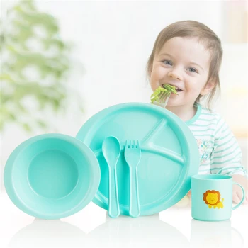 

5 Pcs Kawaii PLA Polylactic Acid Corn Kids Baby Children Solid Feeding Dinnerware Tableware Set Plate Bowl Cup Fork Spoon