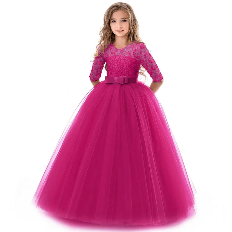 Нарядное платье для девочек; детская одежда; платье принцессы с цветочным рисунком; костюм для малышей; пышные платья для первого причастия; vestido - Цвет: rose Red