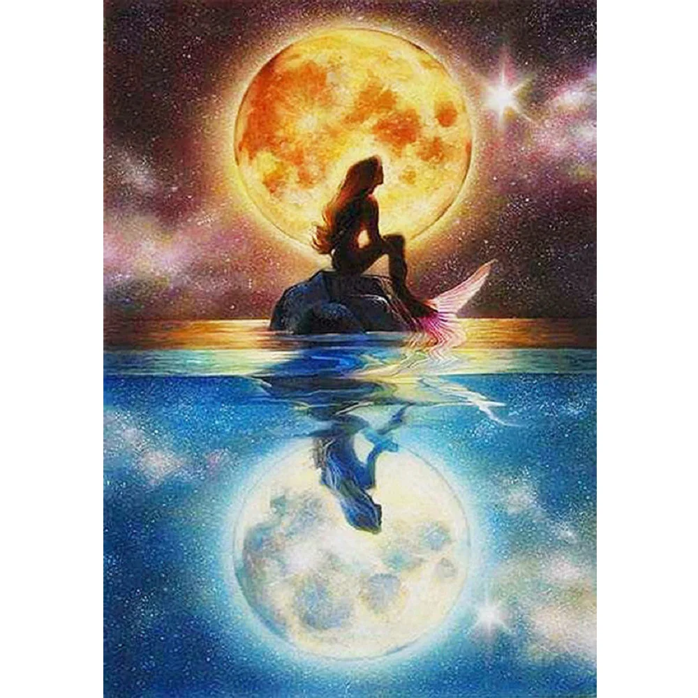

New Diamond Painting Full Round DIY Diamond Painting Mermaid Point Diamond Cross Stitch Decorative Painting In Moonlight