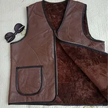 Мужской зимний теплый жилет из овчины, жилет из стриженого овечьего меха, кожаный утепленный жилет